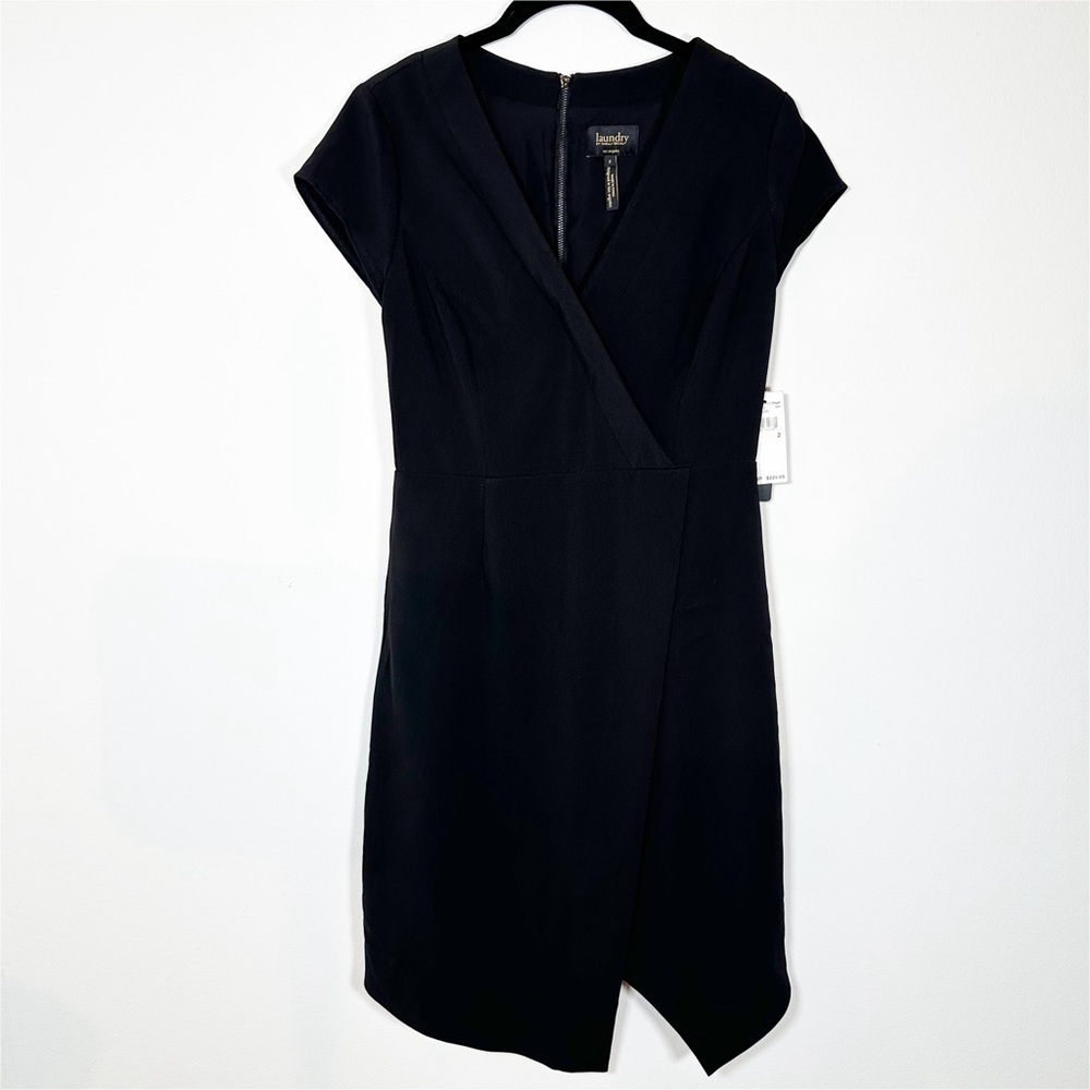 NWT $225 Laundry by Shelli Segal Little Black Dress Faux Wrap LBD size 2